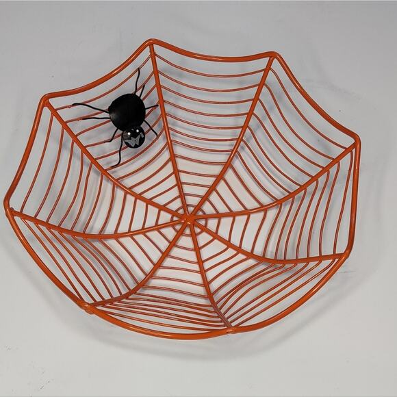 Orange Metal Spiderweb Halloween Candy Bowl Dish - Picture 9 of 12